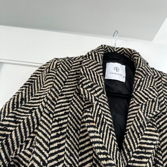 NWOT Anine Bing Diana Blazer Jacket Sz XXS Oversized Fishbone Pattern Wool Blend - Picture 7 of 9